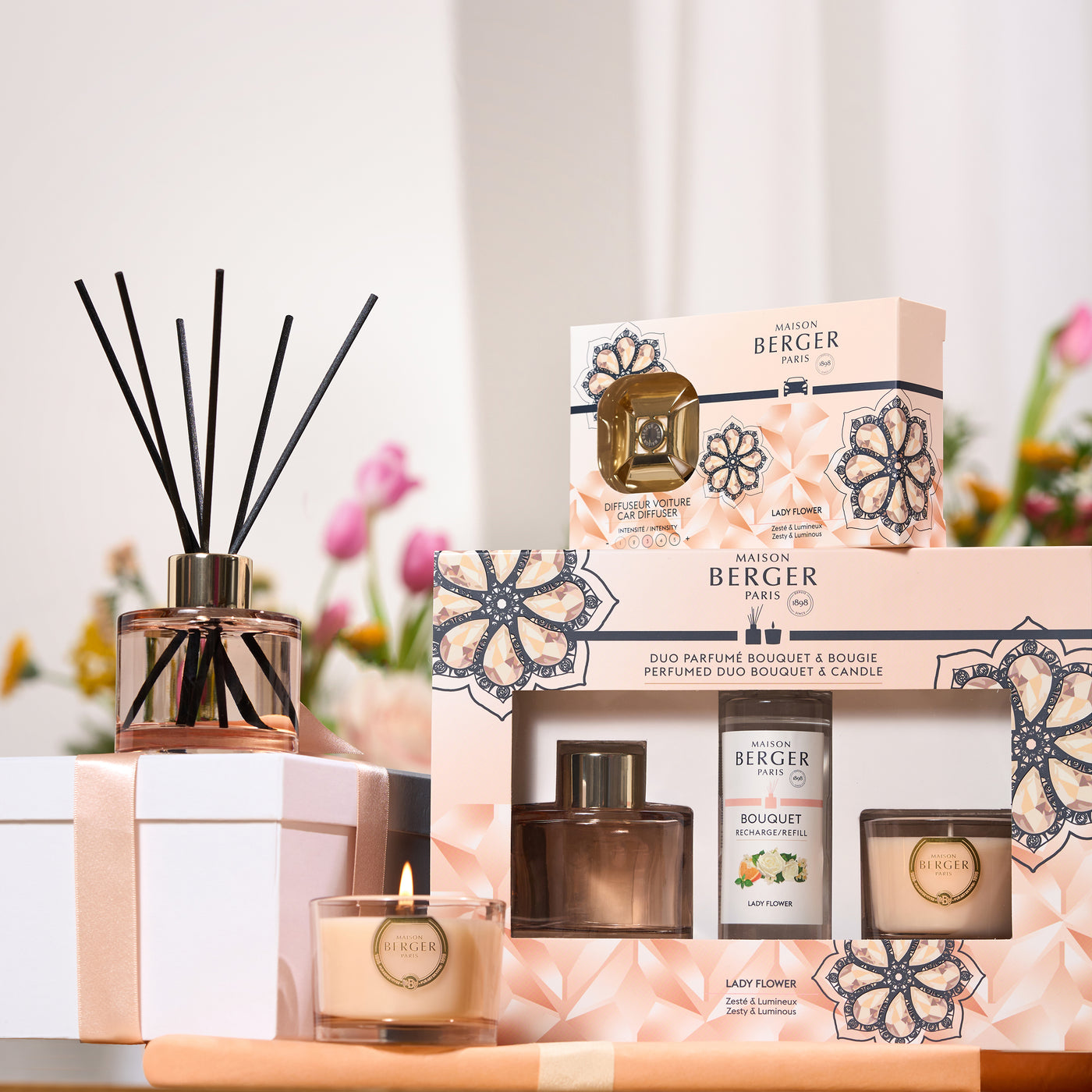 Petites attentions parfumées, coffrets mini bouquet & bougie ou diffuseurs pour voiture