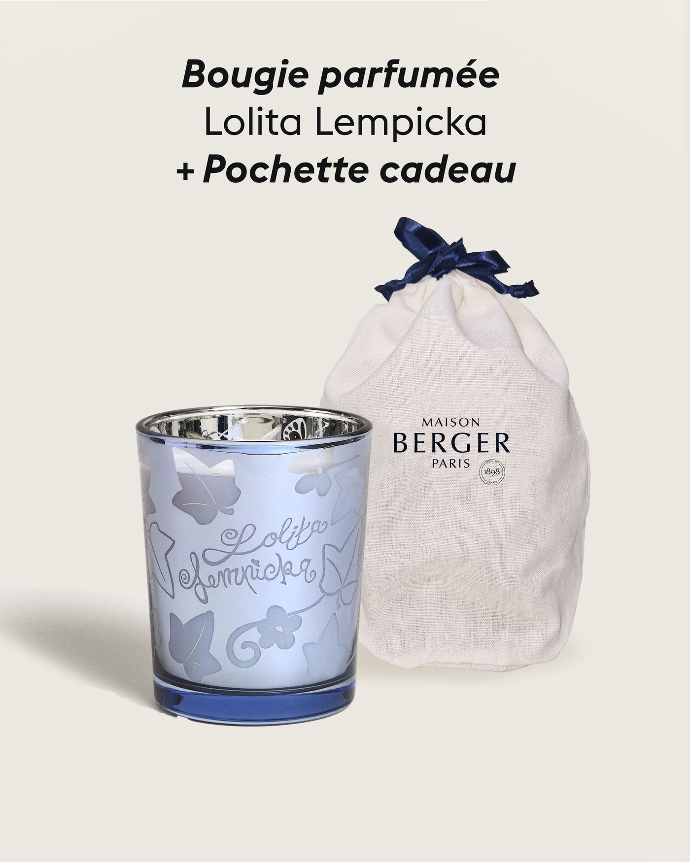 Bougie photophore Lolita Lempicka Parme + Pochette Cadeau en tissu S