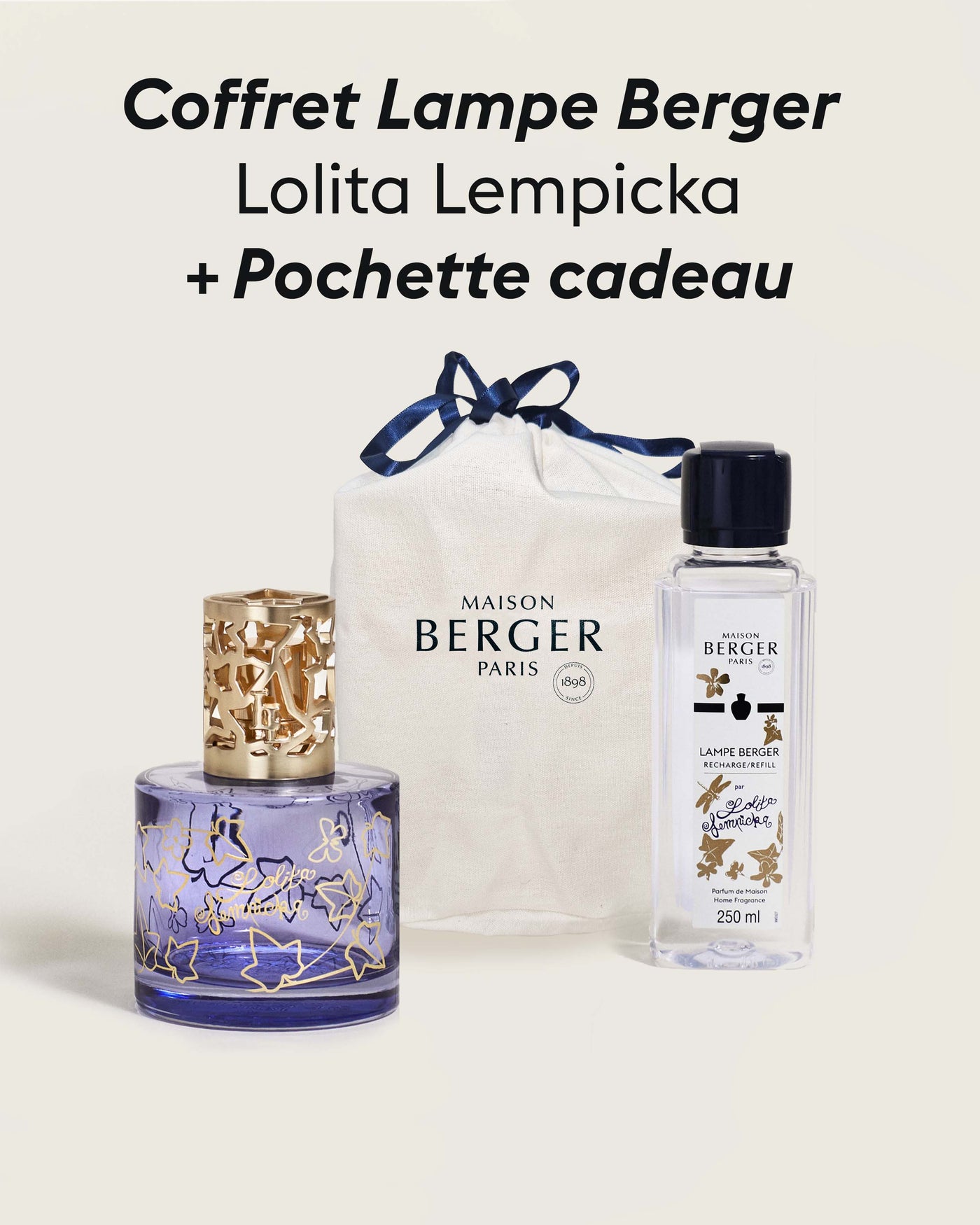 Coffret lampe Berger Pure Lolita Lempicka Parme + Pochette Cadeau en tissu L