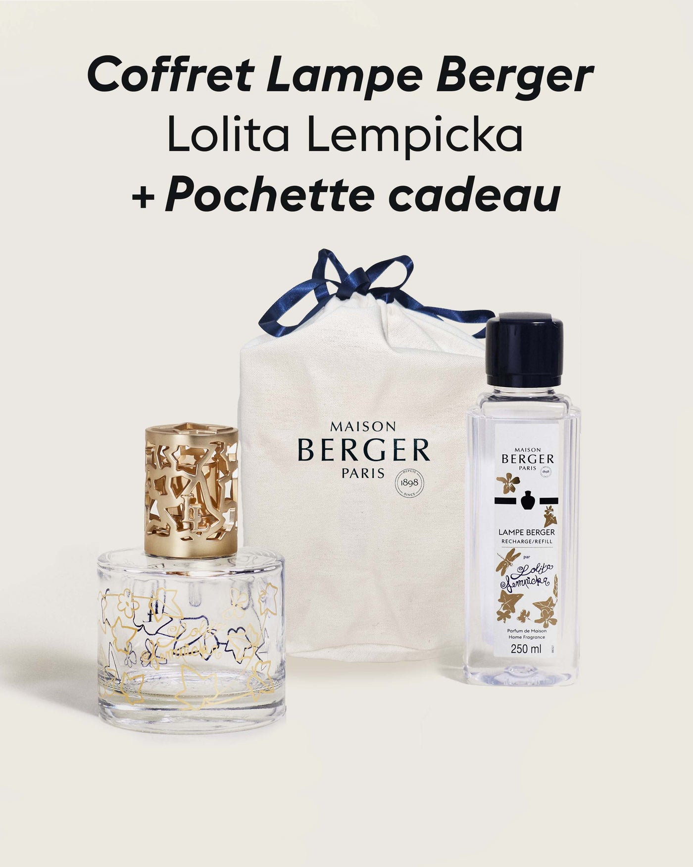 Coffret lampe Berger Pure Lolita Lempicka Transparente + Pochette Cadeau en tissu L