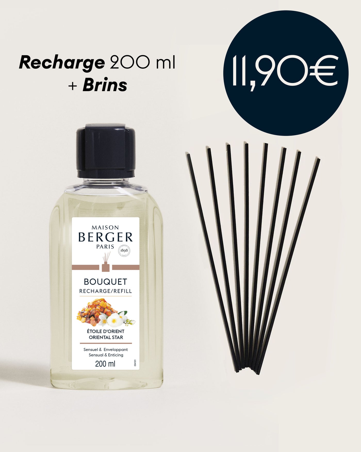 Recharge bouquet Etoile d'Orient 200ml + Etui de 8 brins noirs 24cm