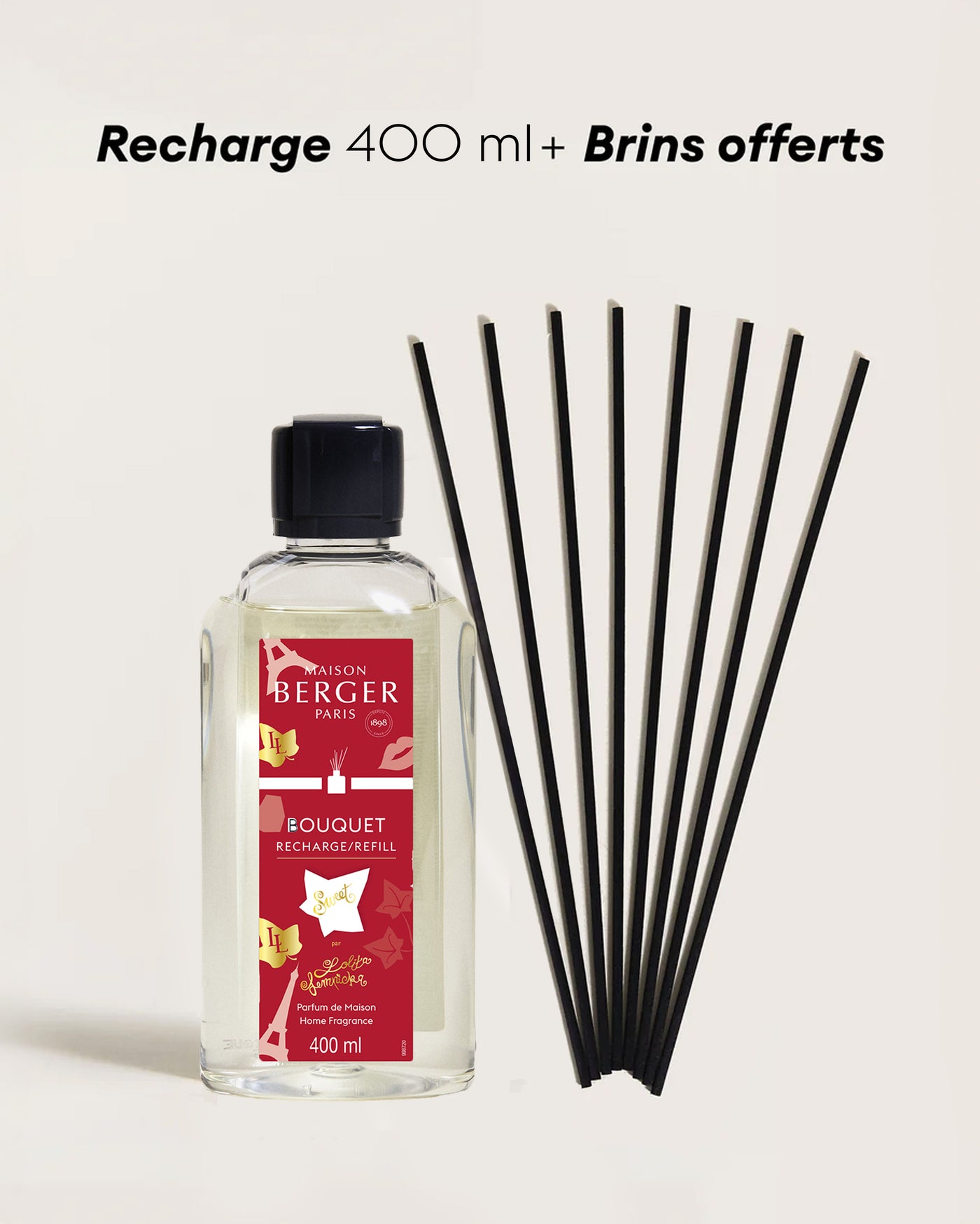 Recharge bouquet 400ml + Etui de 8 brins noirs 24cm