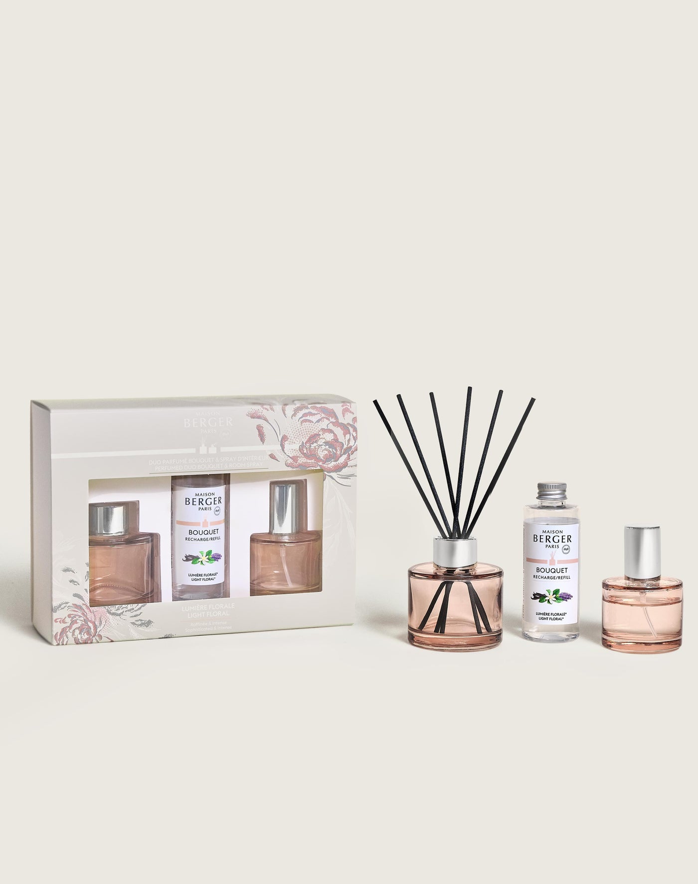 Duo mini bouquet & spray d'intérieur Ophelia Lumière Florale