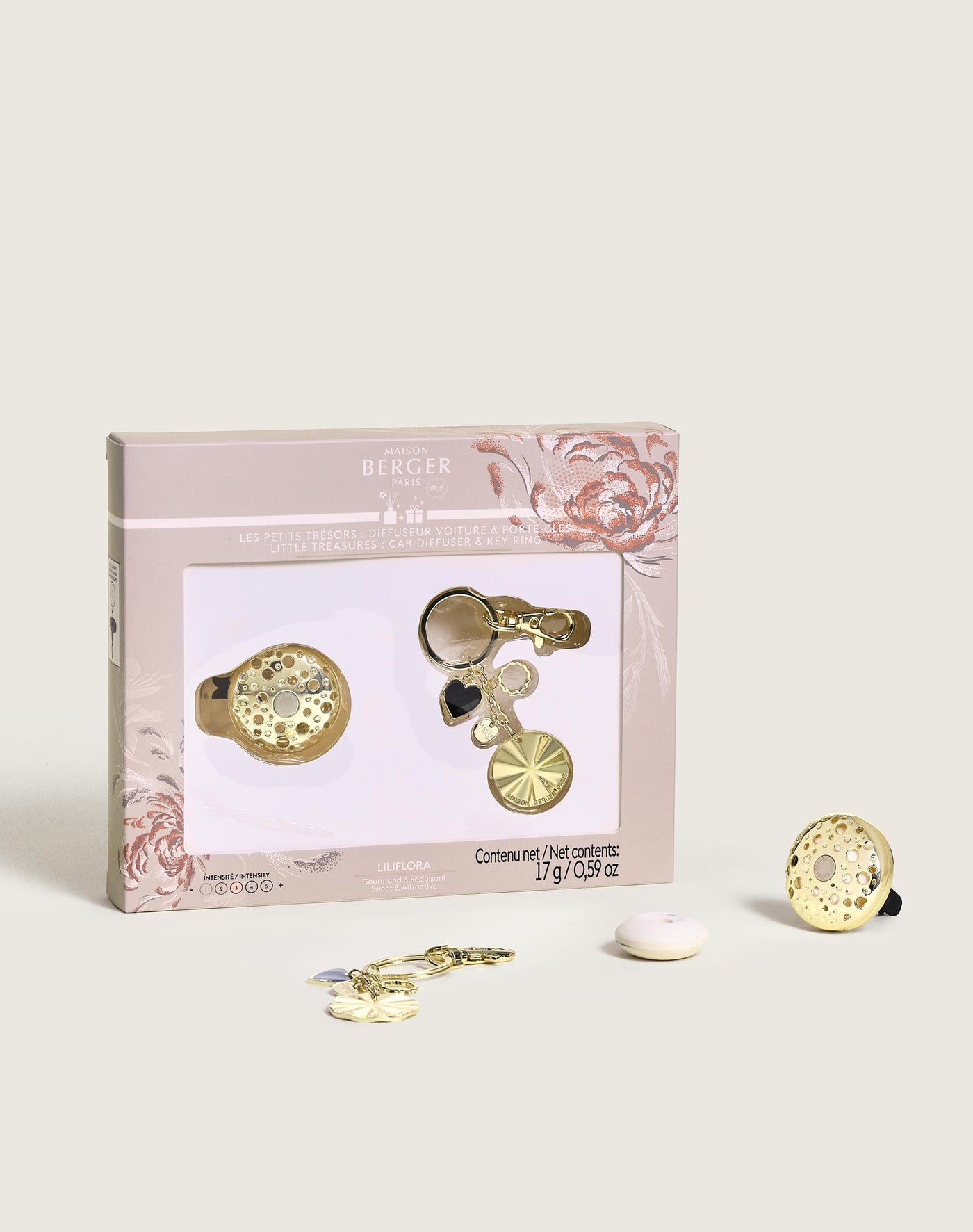 Coffret Les Petits Trésors Ophelia diffuseur voiture & porte clefs Or