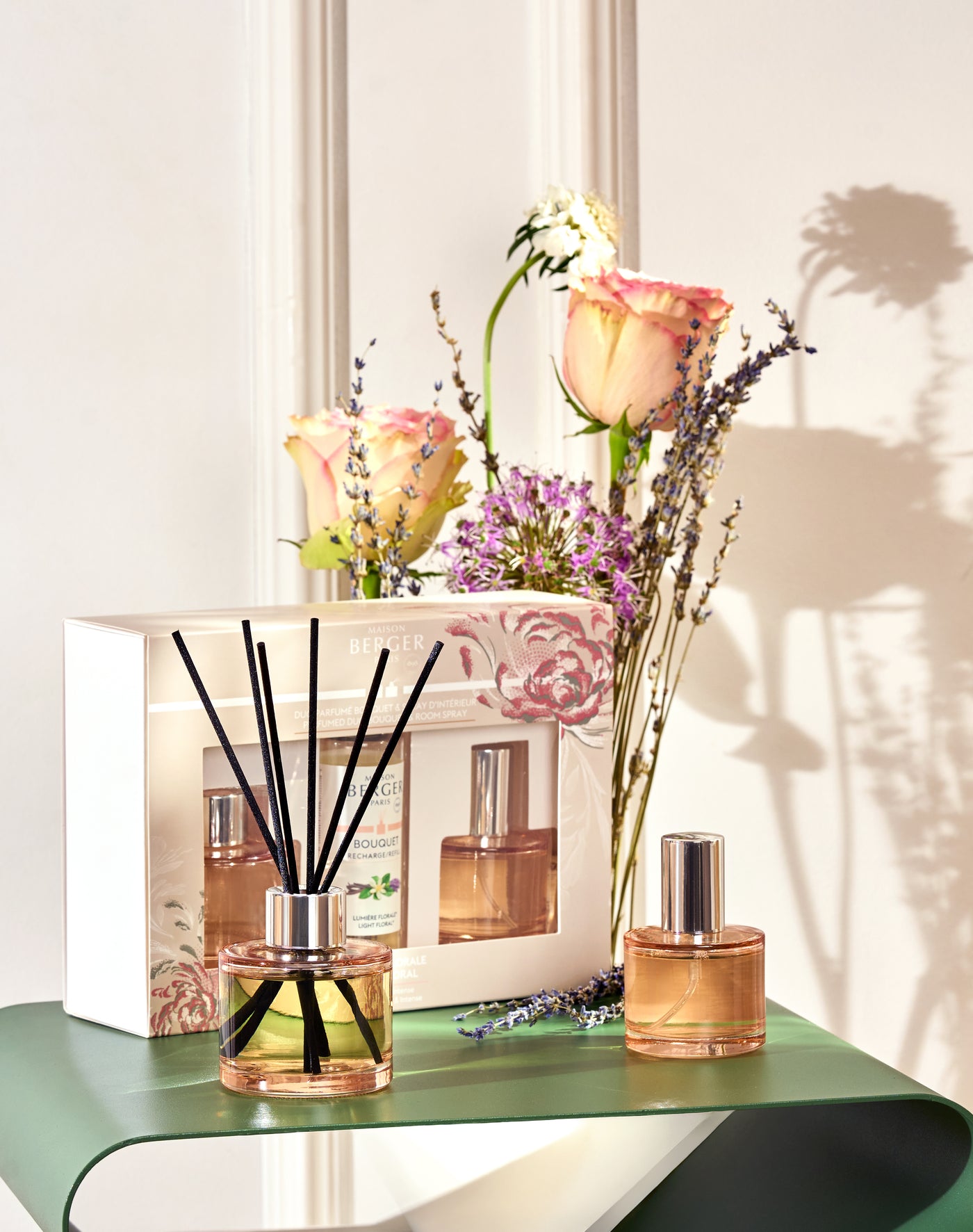 Duo mini bouquet & spray d'intérieur Ophelia Lumière Florale