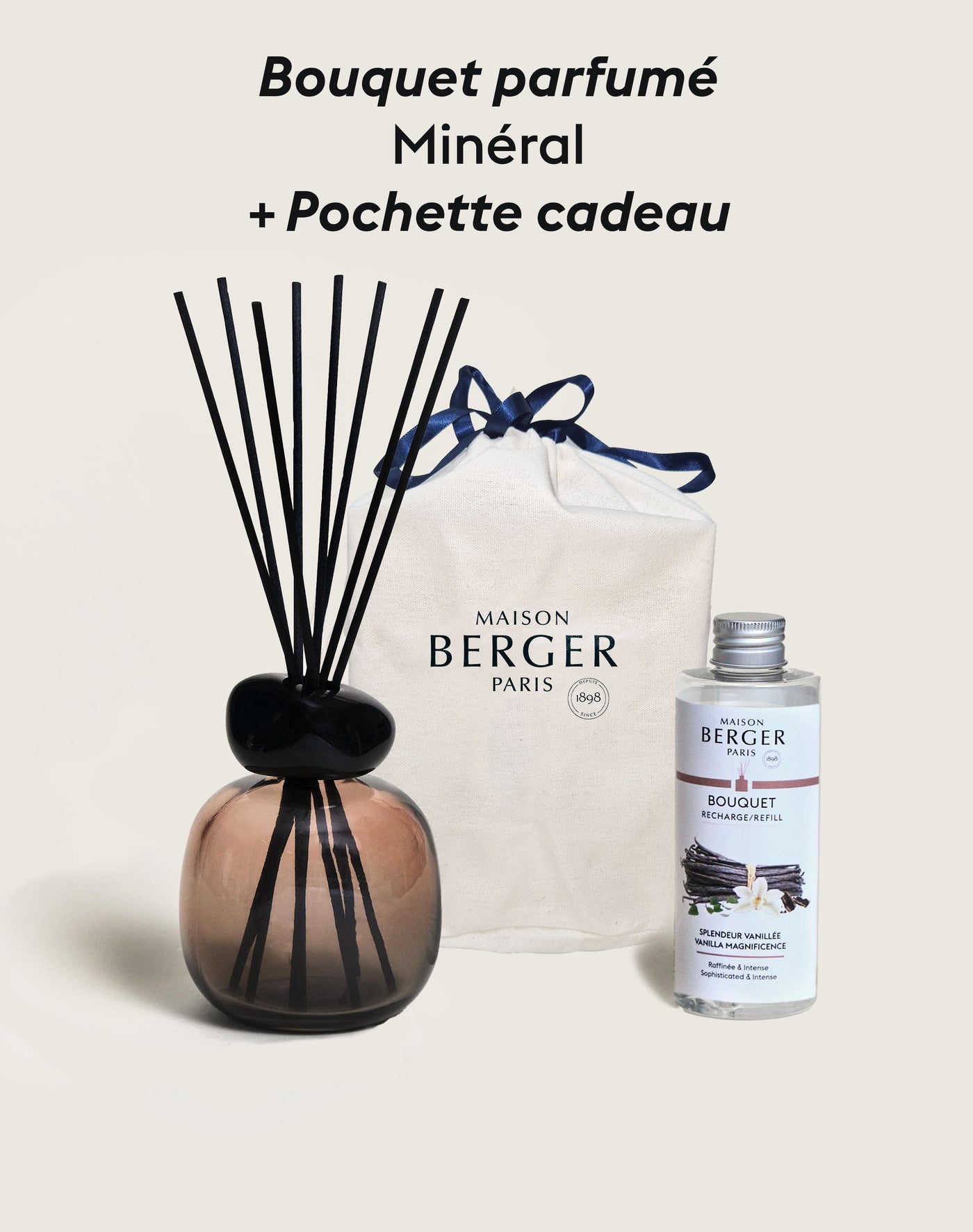 Bouquet parfumé Minéral Splendeur Vanillée + Pochette Cadeau en tissu M
