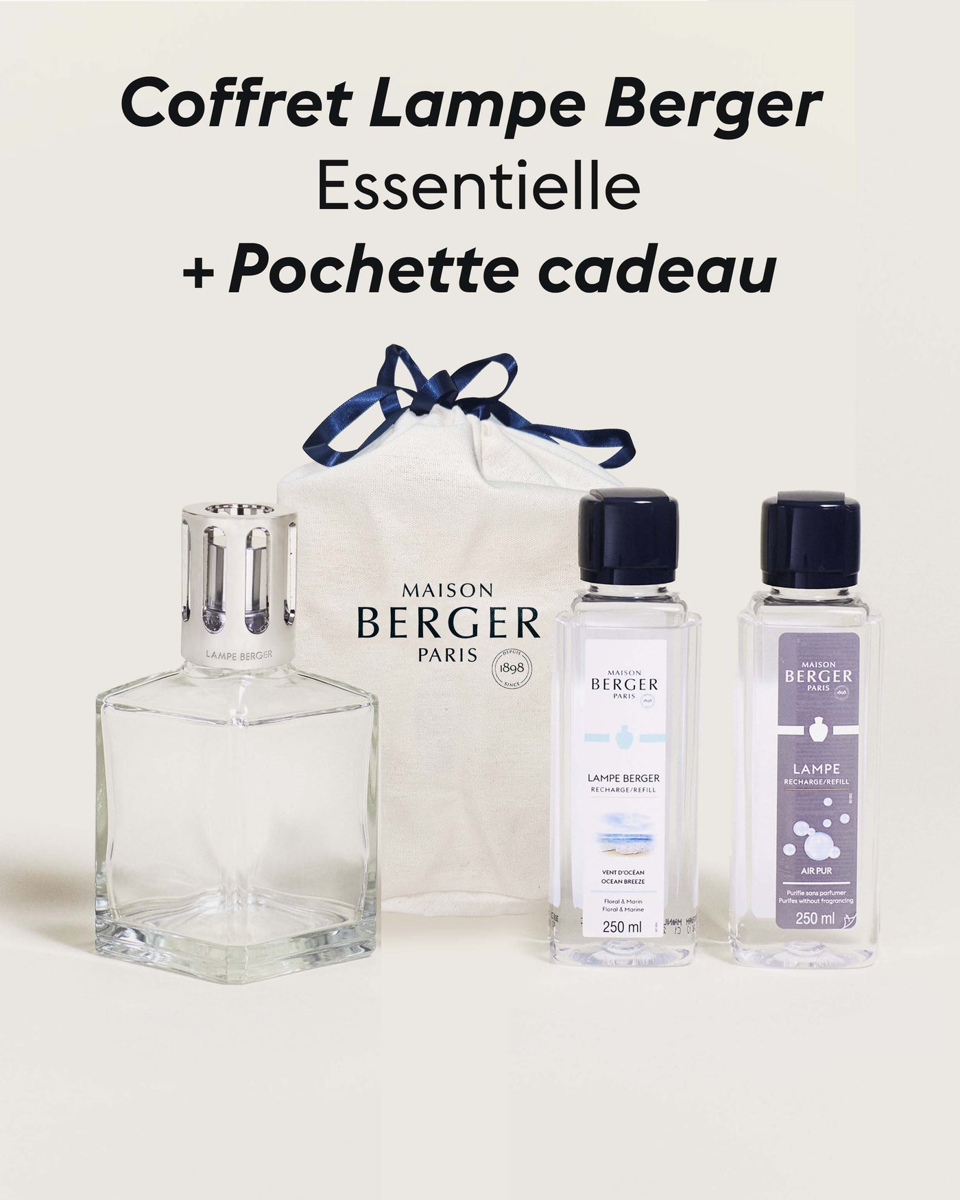 Coffret lampe Berger Essentielle Carrée + Pochette Cadeau en tissu L