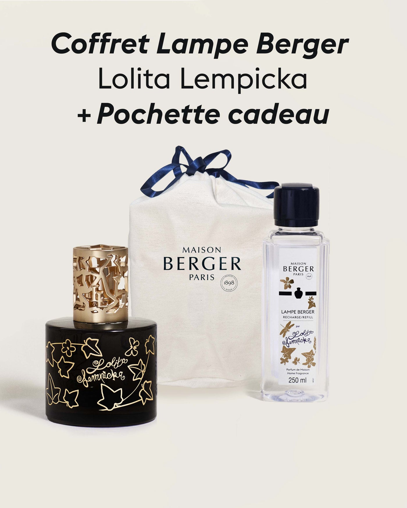 Coffret lampe Berger Pure Lolita Lempicka Noire + Pochette Cadeau en tissu L