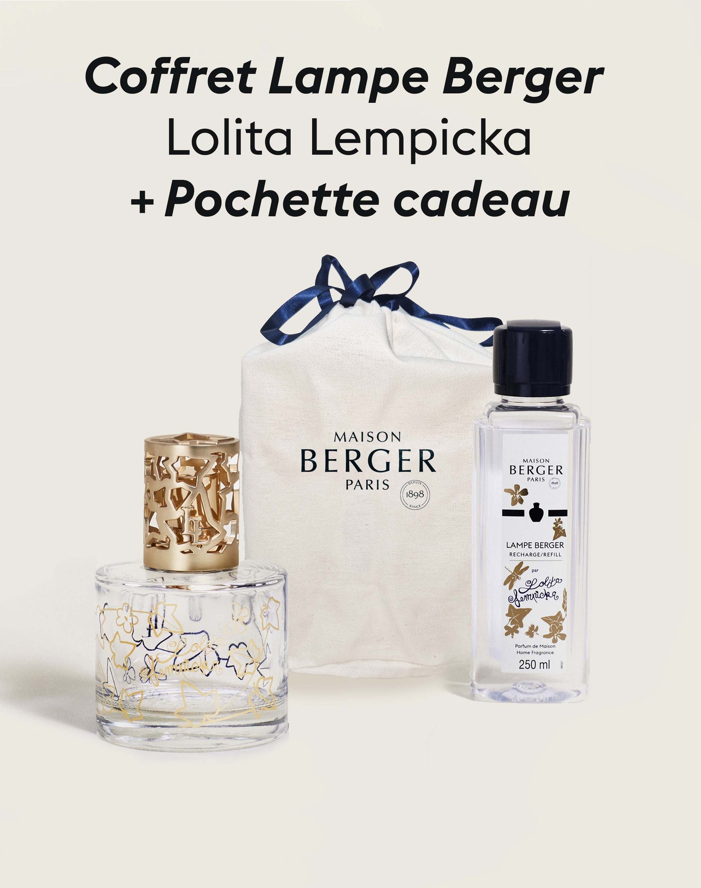 Coffret lampe Berger Pure Lolita Lempicka Transparente + Pochette Cadeau en tissu L