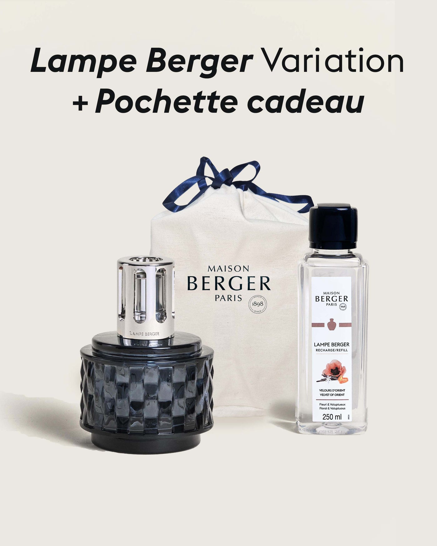 Coffret lampe Berger Variation Grise + Pochette Cadeau en tissu L