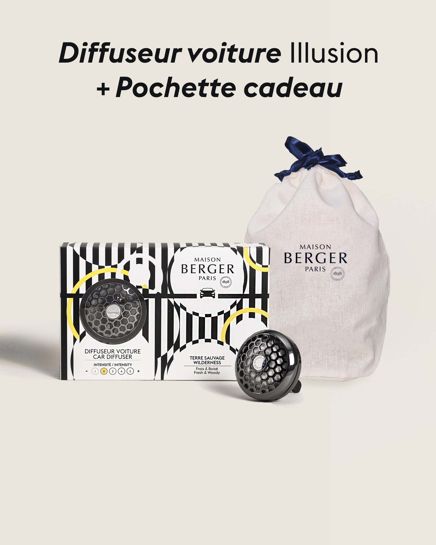 Diffuseur voiture Illusion Terre Sauvage + Pochette Cadeau en tissu S