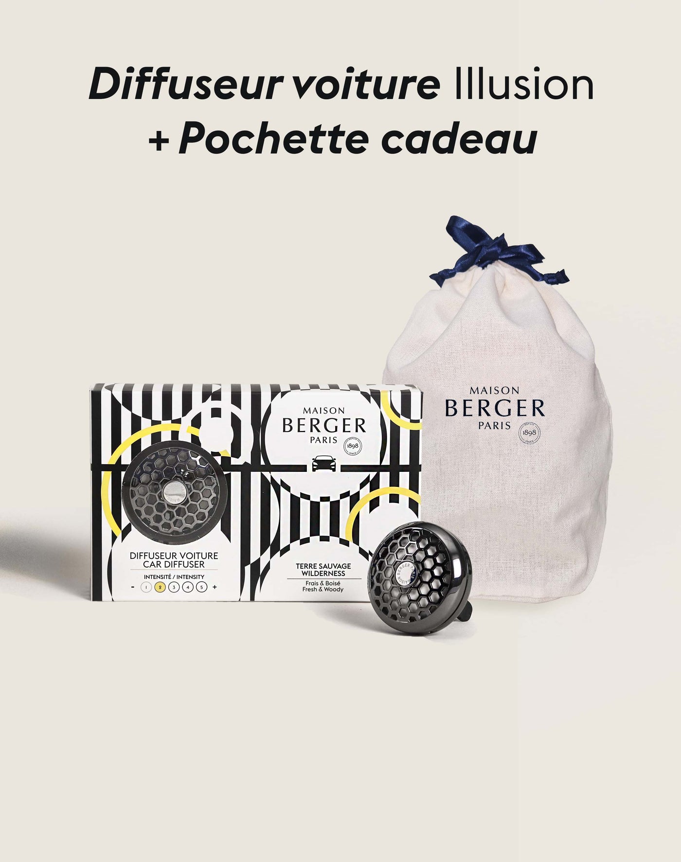 Diffuseur voiture Illusion Terre Sauvage + Pochette Cadeau en tissu S