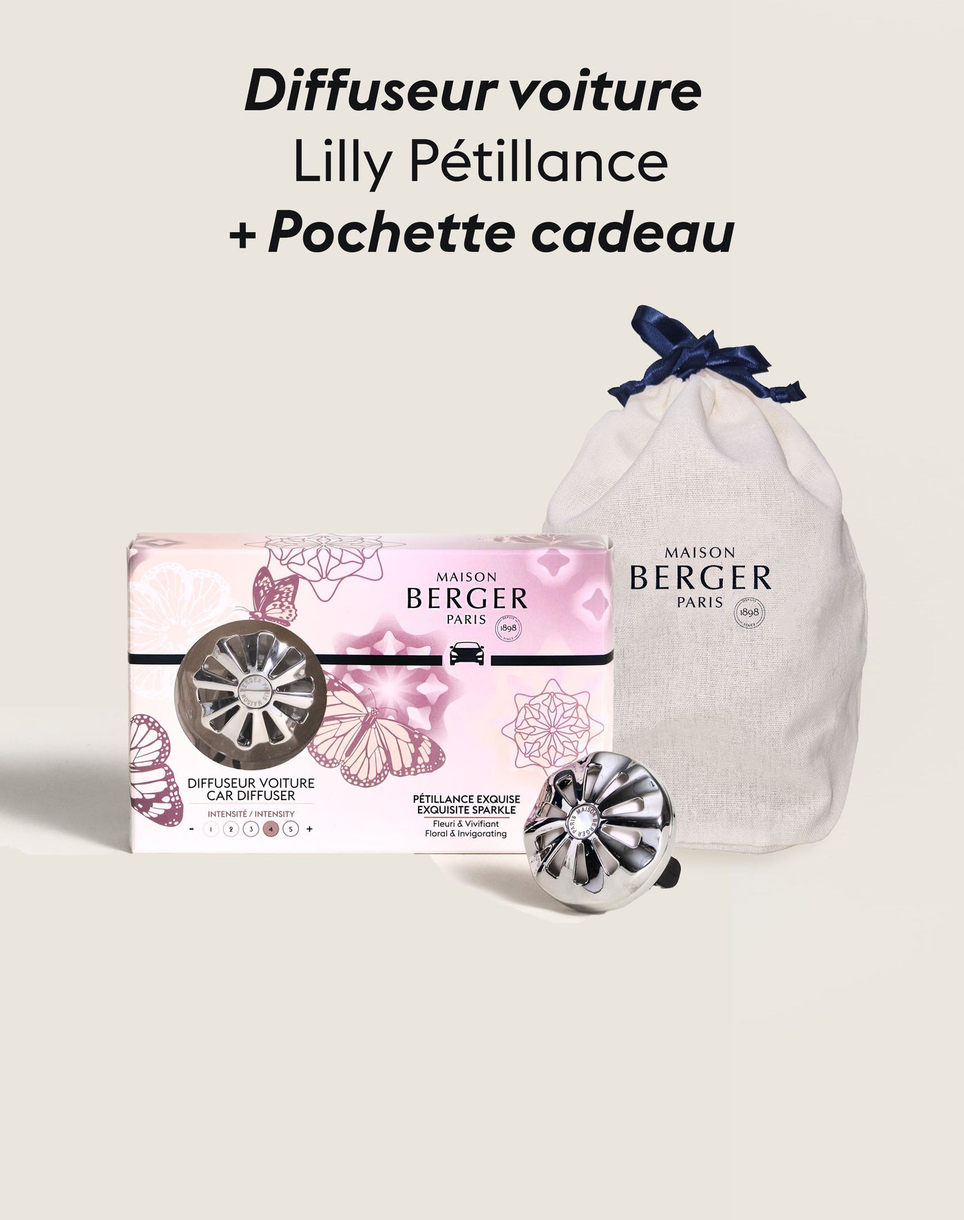 Diffuseur voiture Lilly Pétillance Exquise + Pochette Cadeau en tissu S