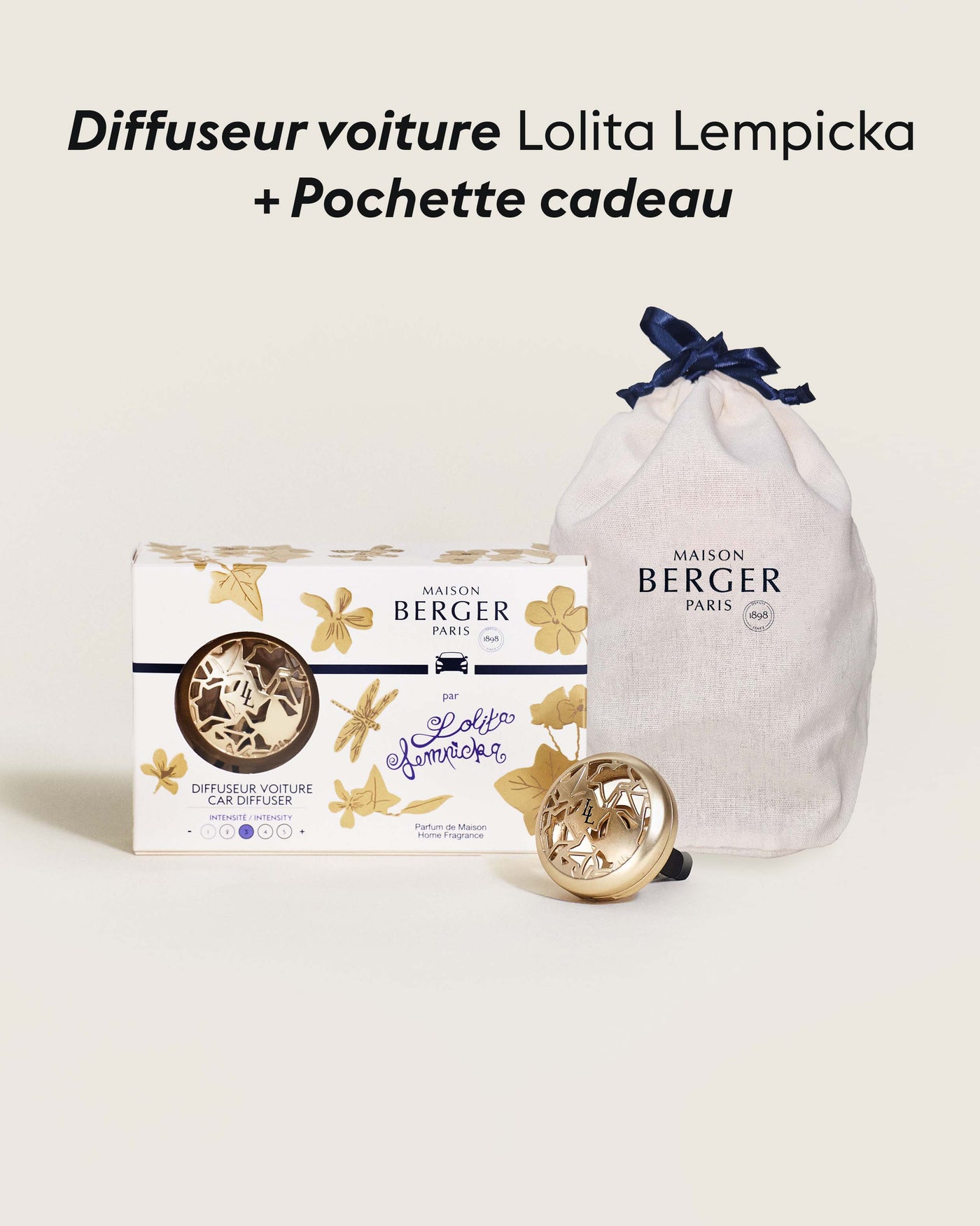 Diffuseur voiture Lolita Lempicka Or Satiné + Pochette Cadeau en tissu S