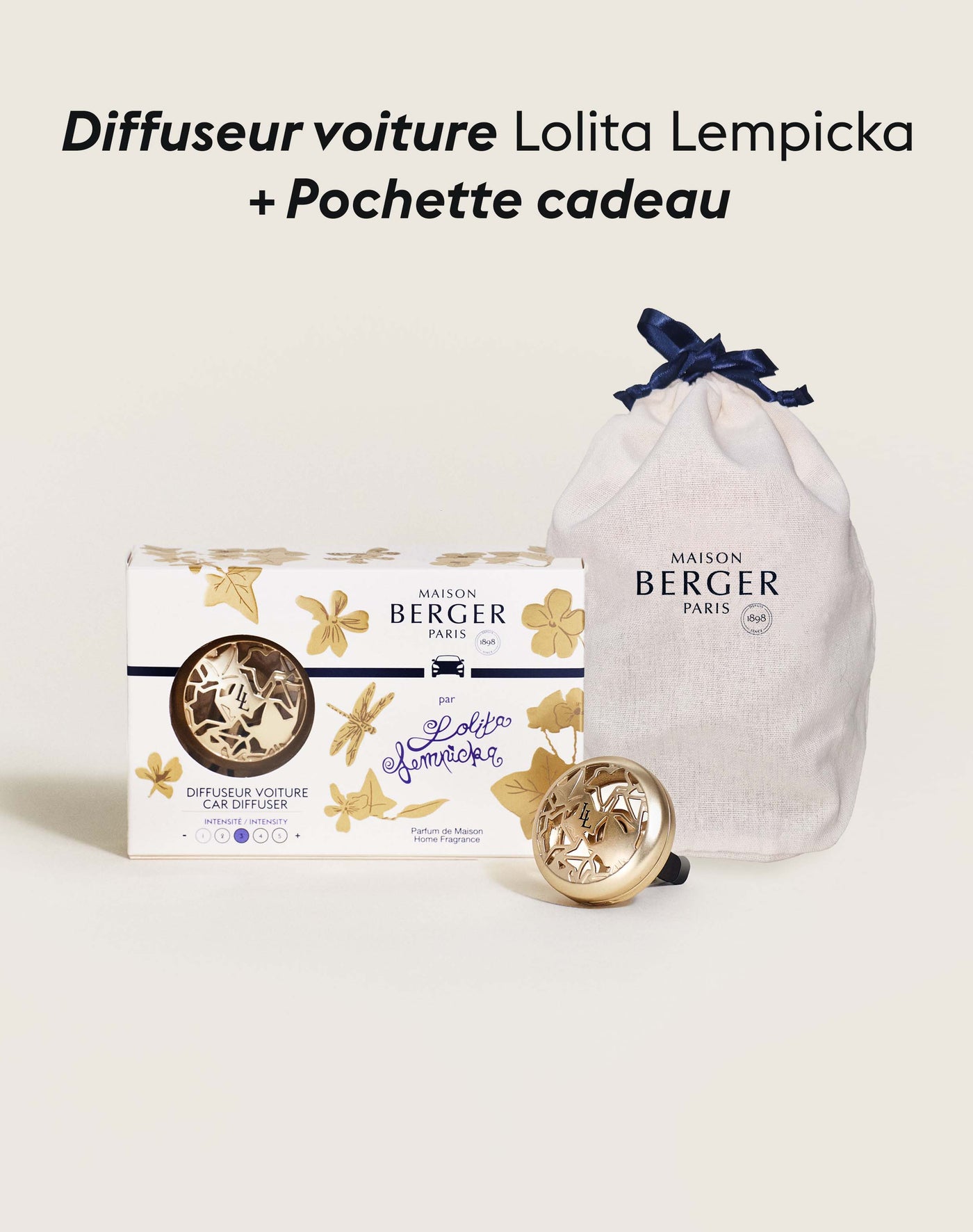 Diffuseur voiture Lolita Lempicka Or Satiné + Pochette Cadeau en tissu S