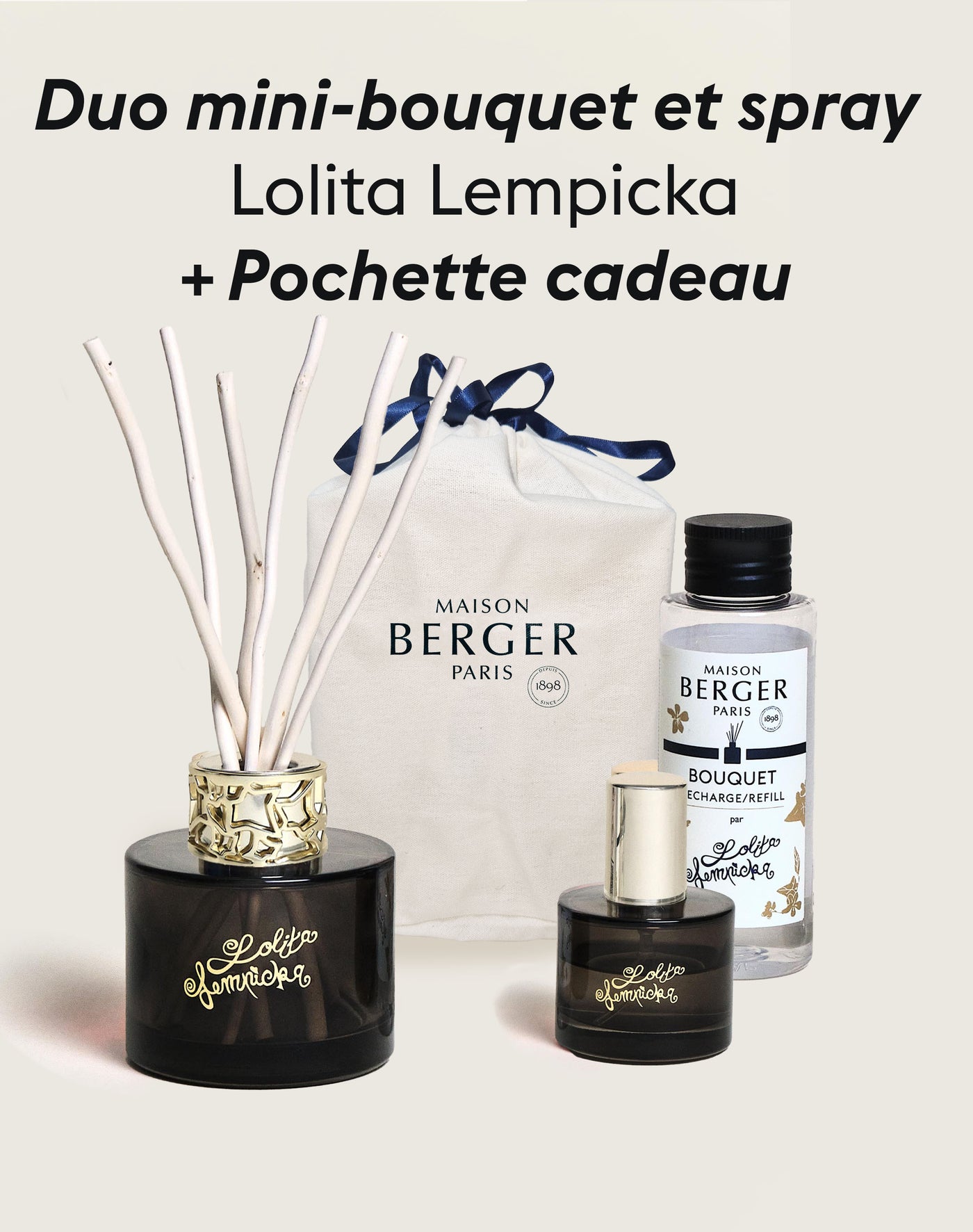 Duo mini bouquet & spray d’intérieur Lolita Lempicka Black Edition + Pochette Cadeau en tissu M