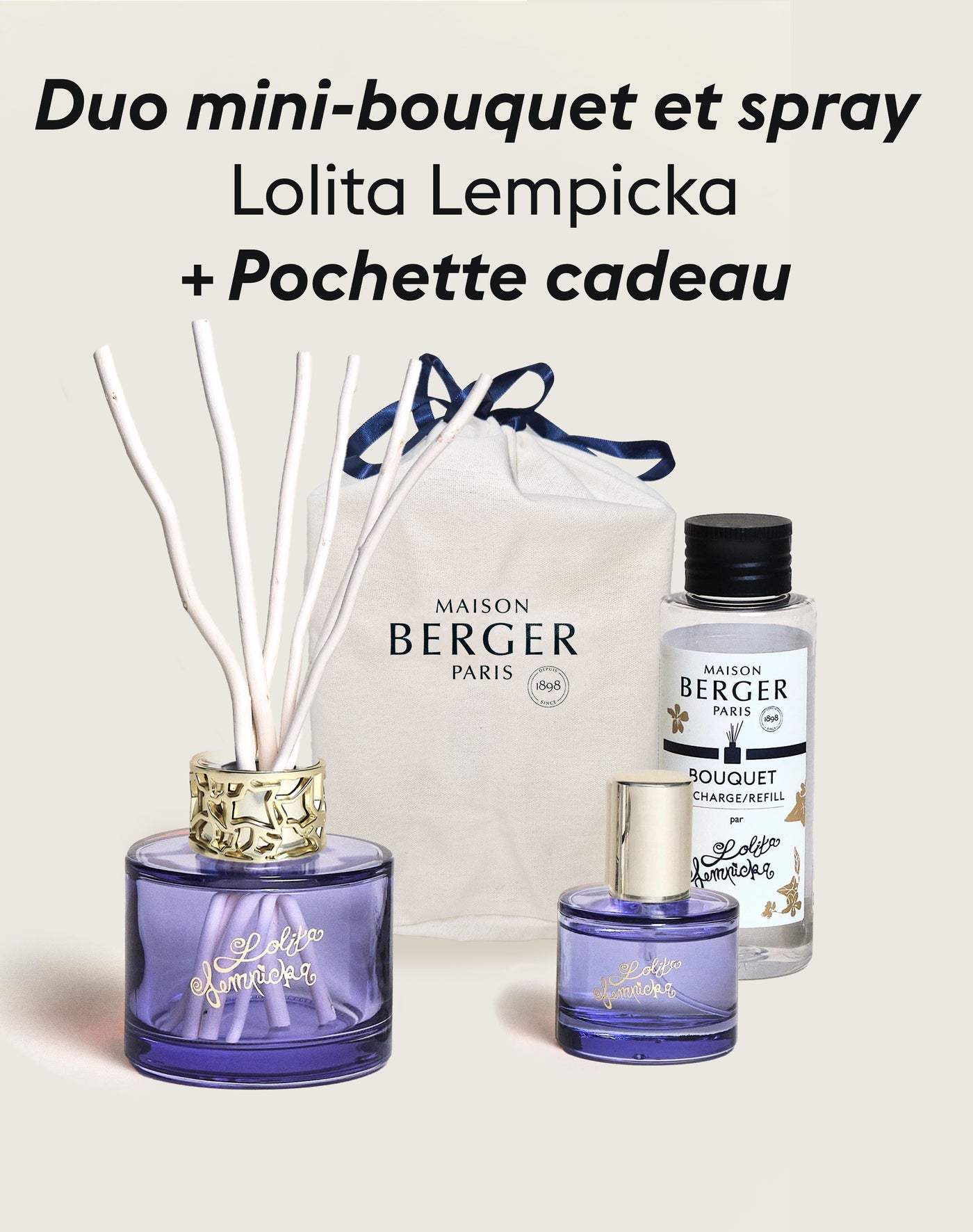 Duo mini bouquet & spray d’intérieur Lolita Lempicka Parme + Pochette Cadeau en tissu M