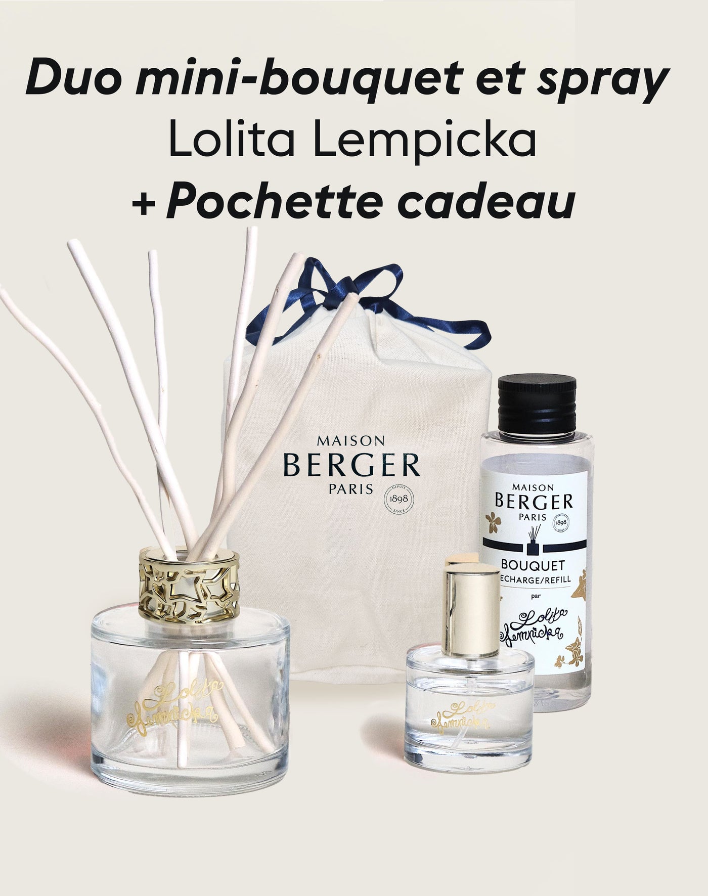 Duo mini bouquet & spray d’intérieur Lolita Lempicka Transparent + Pochette Cadeau en tissu M