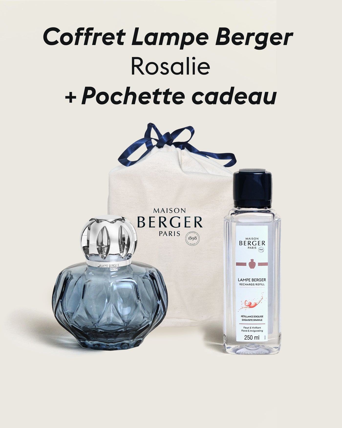 Coffret lampe Berger Rosalie Bleue + Pochette Cadeau en tissu L