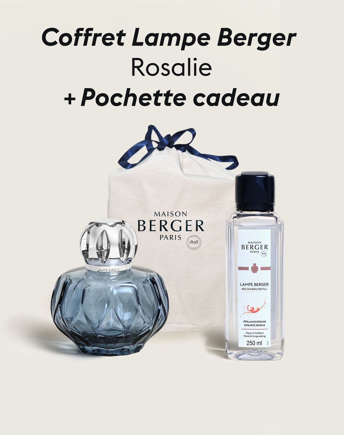 Coffret lampe Berger Rosalie Bleue + Pochette Cadeau en tissu L