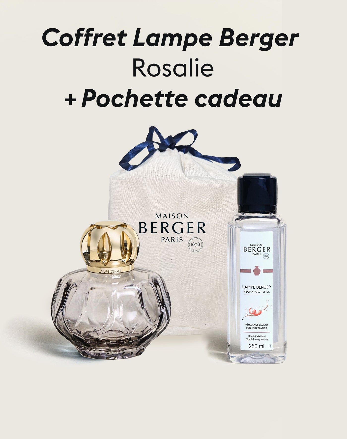 Coffret lampe Berger Rosalie Grise + Pochette Cadeau en tissu L