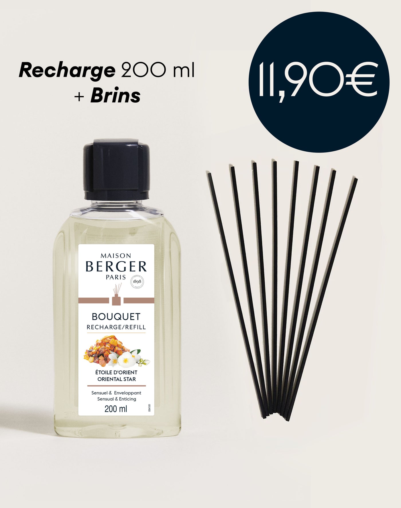 Recharge bouquet Etoile d'Orient 200ml + Etui de 8 brins noirs 24cm