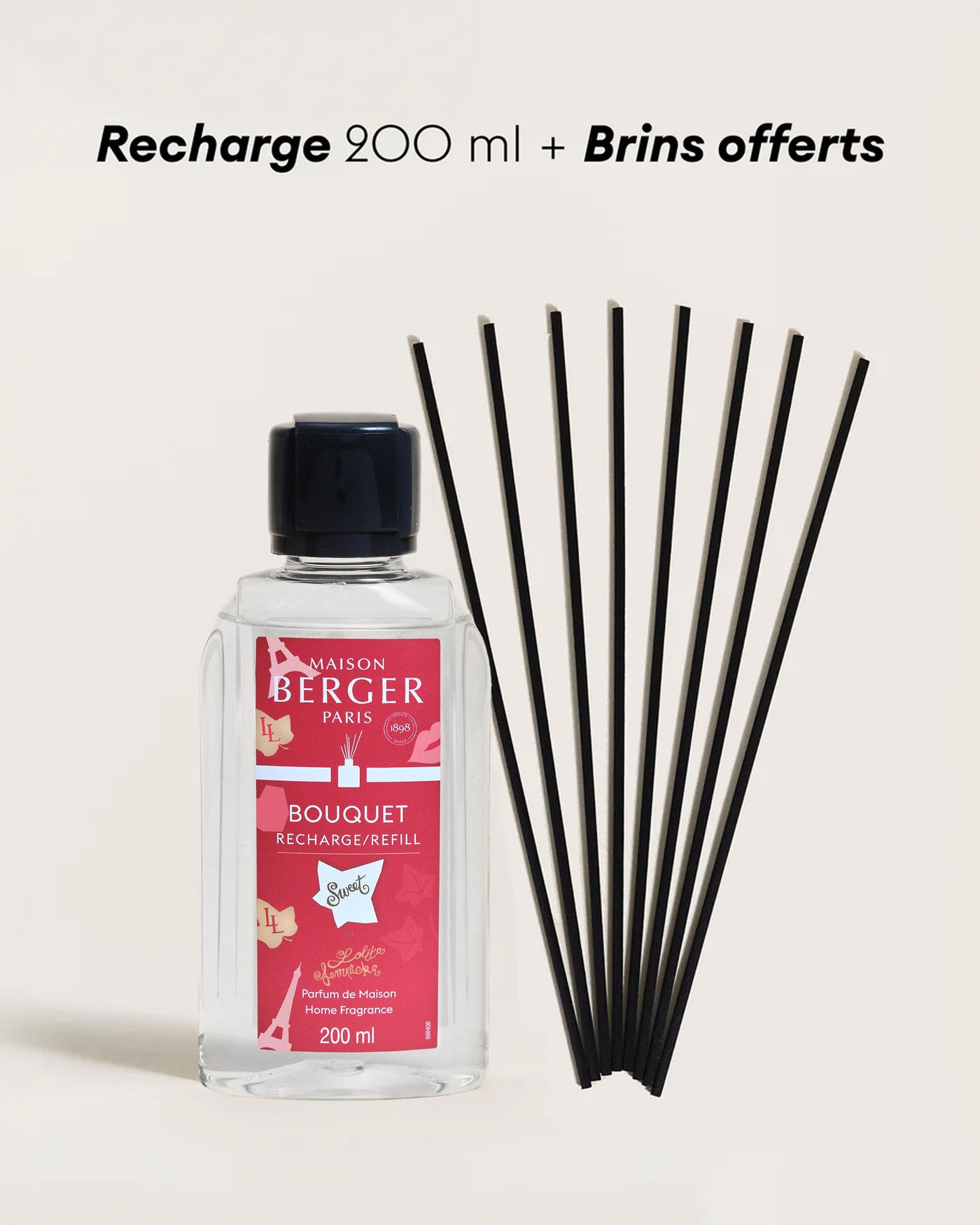 Recharge bouquet 200ml + Etui de 8 brins noirs 24cm