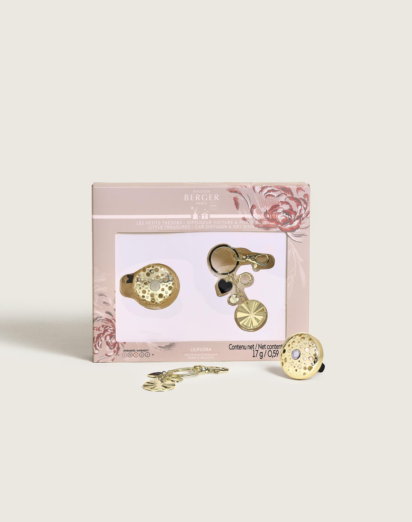 Coffret Les Petits Trésors Ophelia diffuseur voiture & porte clefs Or