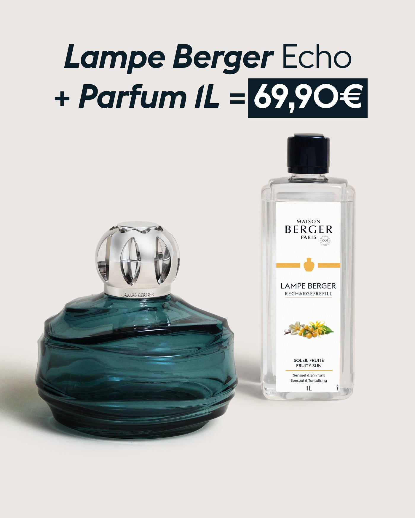 Lampe Berger Echo Verte + Recharge lampe Berger Soleil Fruité 1 litre
