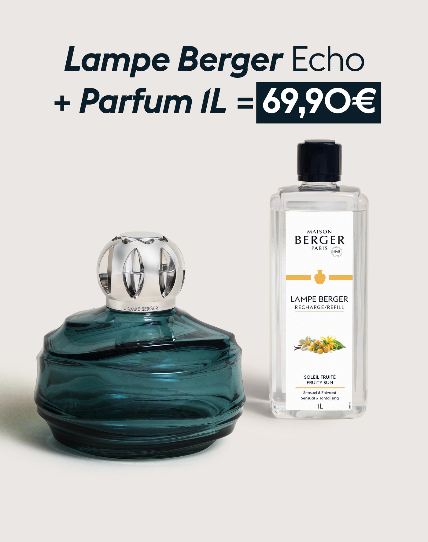 Lampe Berger Echo Verte + Recharge lampe Berger Soleil Fruité 1 litre
