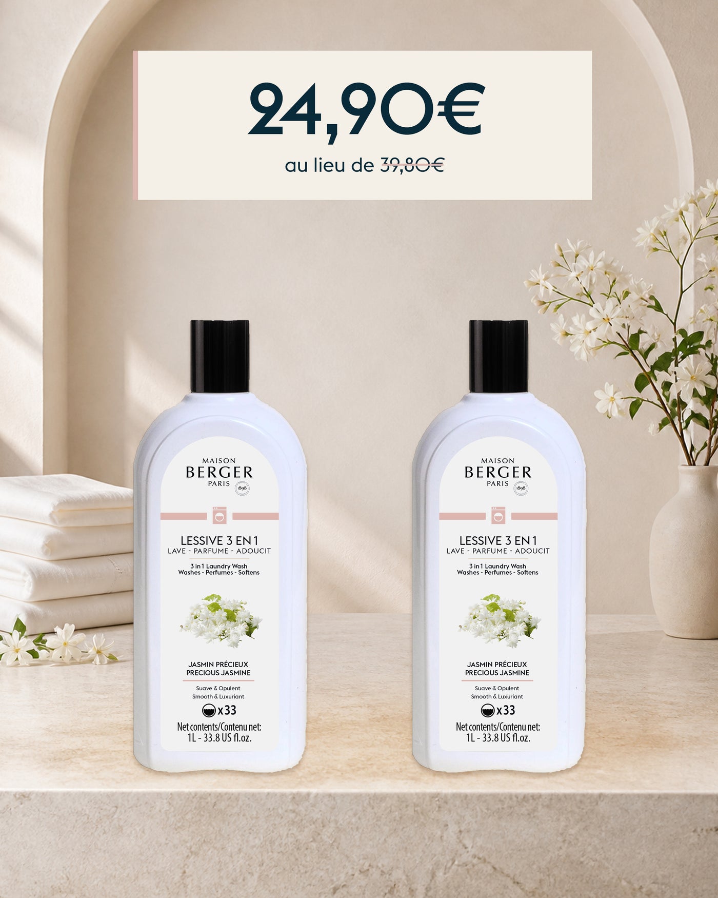 Duo lessive 3 en 1 Jasmin Précieux 1 litre