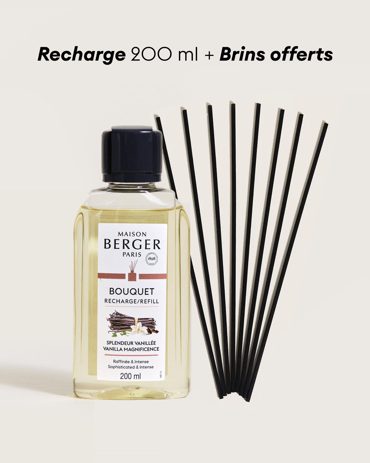 Recharge bouquet 200ml + Etui de 8 brins noirs 30cm